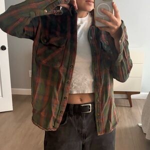 Ecote Green and Brown Plaid Shirt Jacket